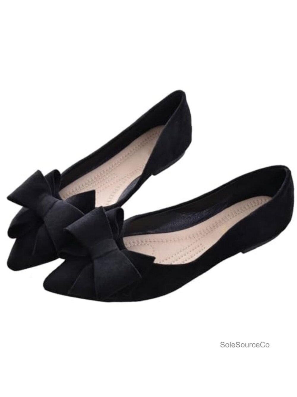 Womens Pointed Toe Suede Ballet Flats Bowknot Slip On Shoes